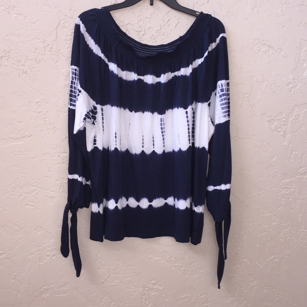 Chaps Off Shoulder Tie Die Top